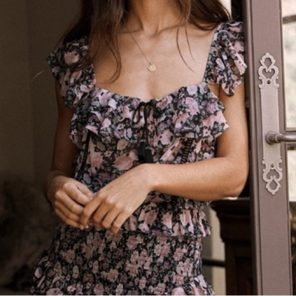 Saylor Floral Ruffle Blouson Crop Top Sz M - Picture 1 of 8